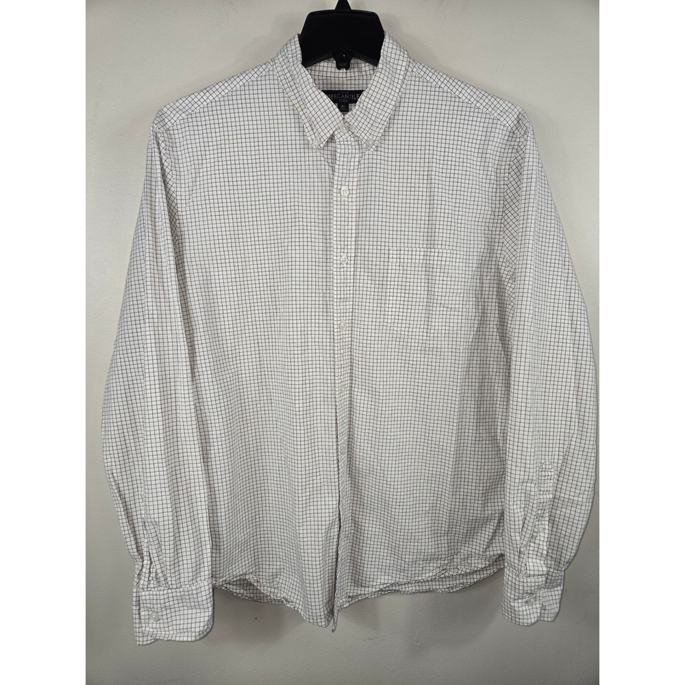 J.Crew Mercantile Flex Mens XL White Navy Grid Check Button Down Shirt LS